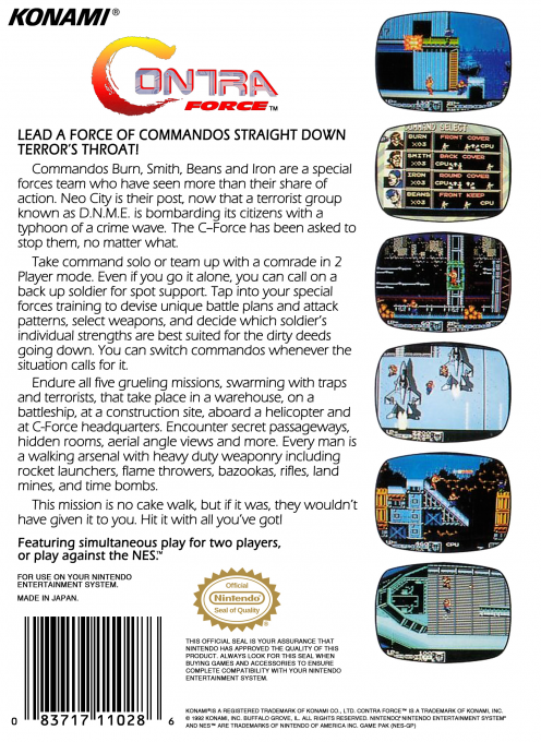Contra Force — Box back
