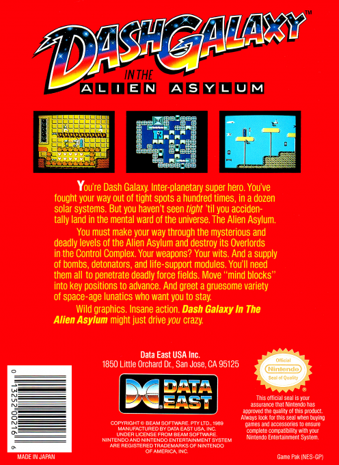 Dash Galaxy In The Alien Asylum — Box back