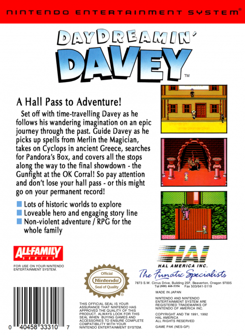 Day Dreamin Davey — Box back