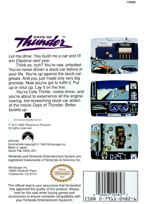 Days of Thunder — Box back