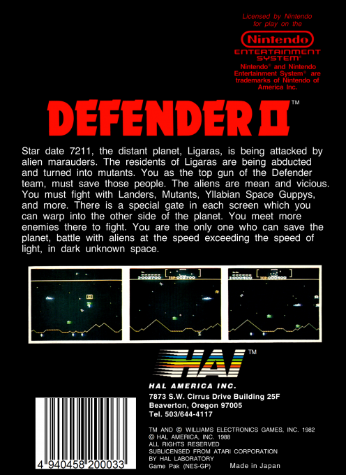 Defender II — Box back