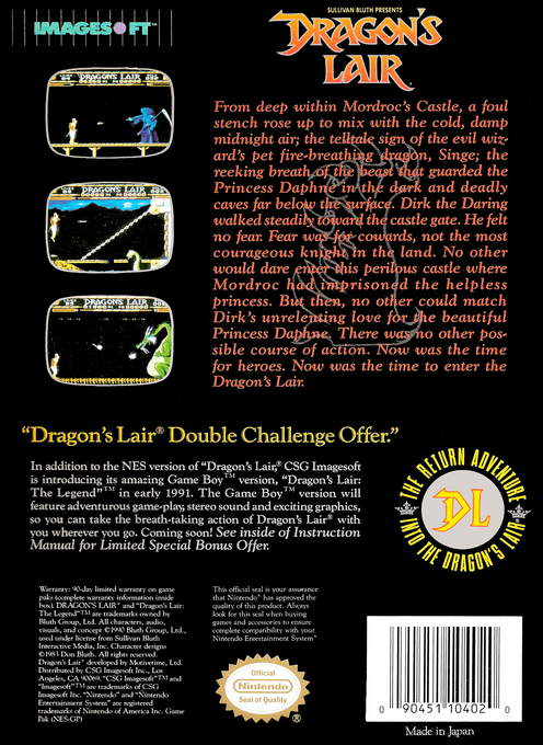 Dragon's Lair — Box back