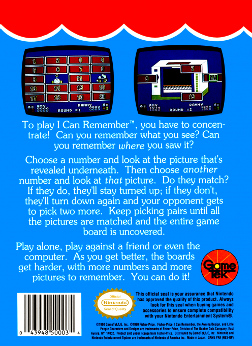 Fisher-Price : I Can Remember — Box back