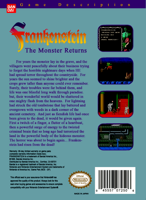 Frankenstein : The Monster Returns — Box back