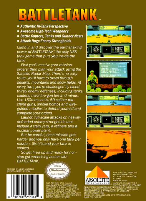 Garry Kitchen's BattleTank — Box back