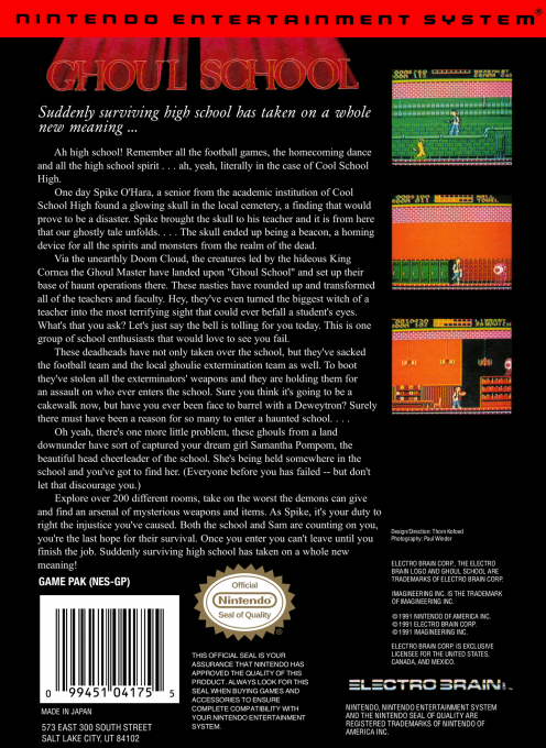Ghoul School — Box back
