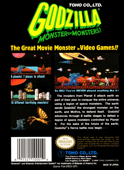 Godzilla : Monster of Monsters — Box back