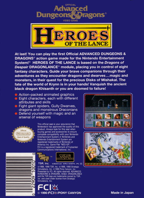 Heroes Of The Lance — Box back