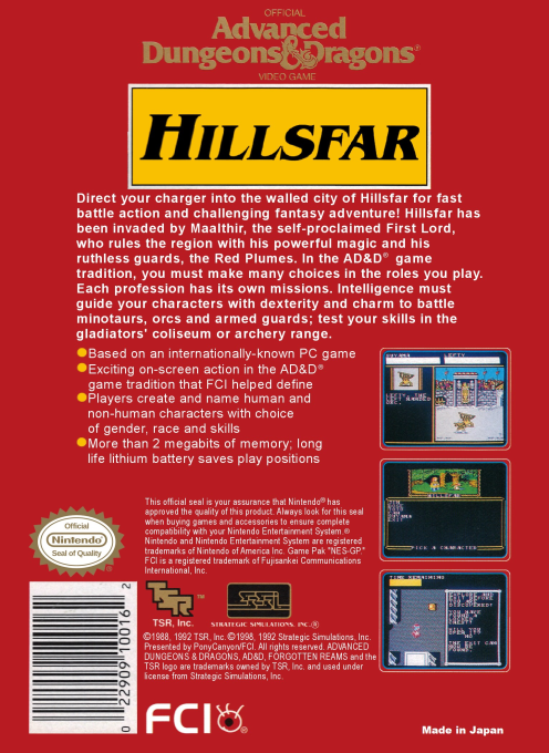 Hillsfar — Box back