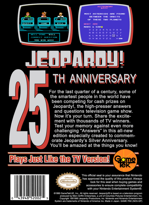 Jeopardy! 25th Anniversary Edition — Box back