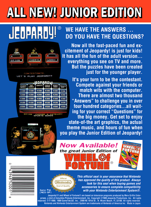 Jeopardy! Junior Edition — Box back