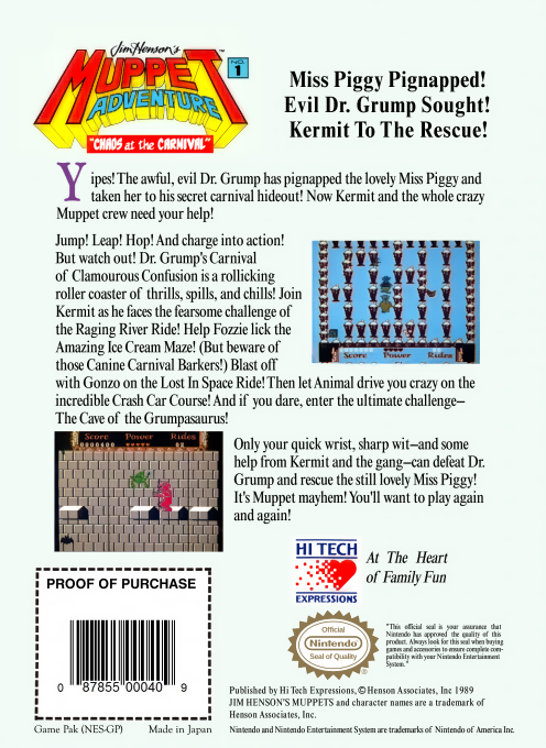 Jim Henson's Muppet Adventure No. 1 : "Chaos at the Carnival" — Box back