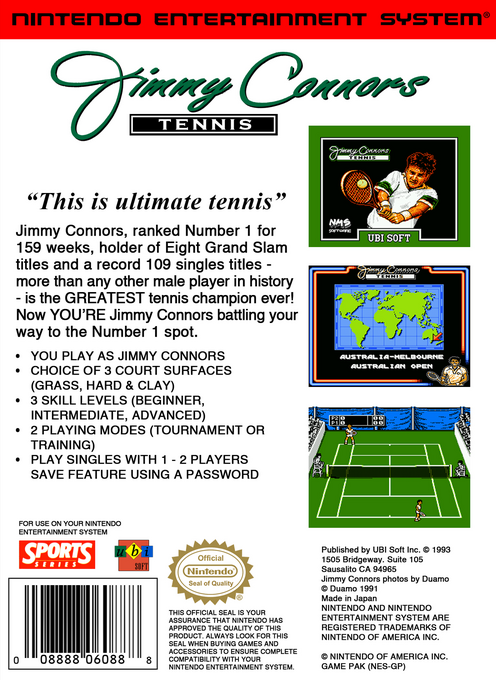 Jimmy Connors Tennis — Box back