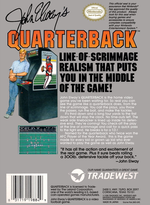 John Elway's Quarterback — Box back