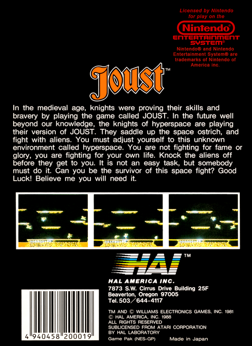 Joust — Box back