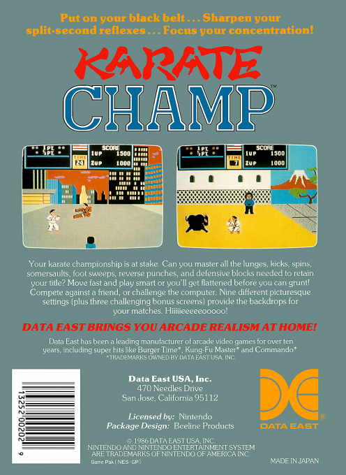 Karate Champ — Box back