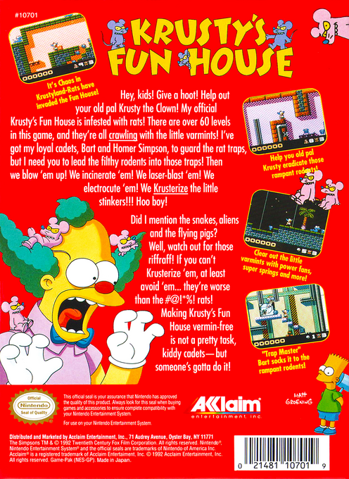 Krusty's Fun House — Box back