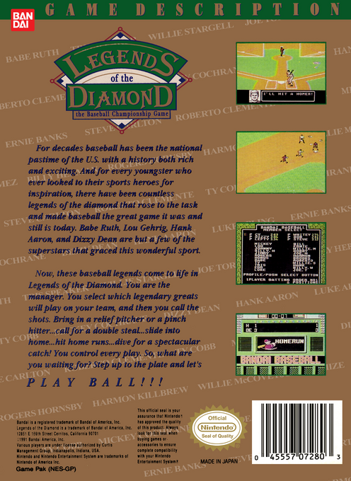 Legends of the Diamond : The Baseball Championship Game — Box back