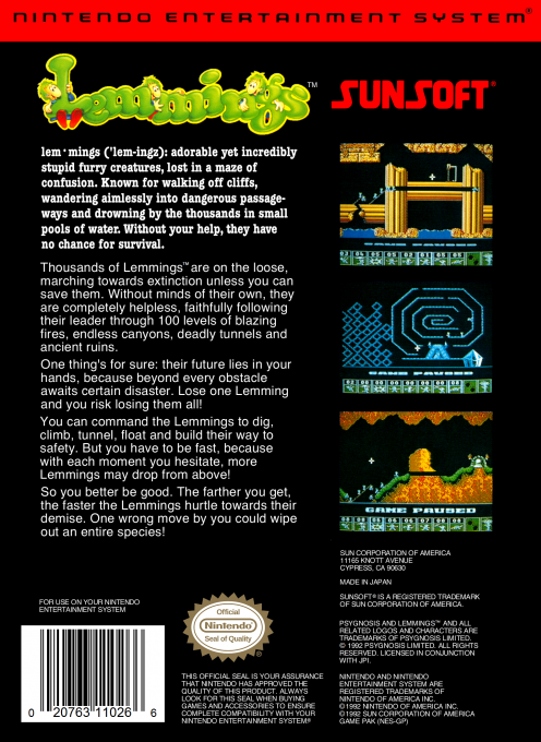 Lemmings — Box back