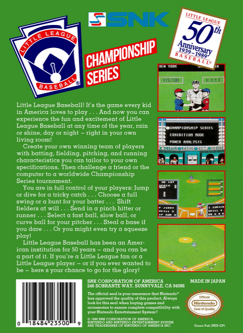 Little League Baseball : Championship Series — Box back