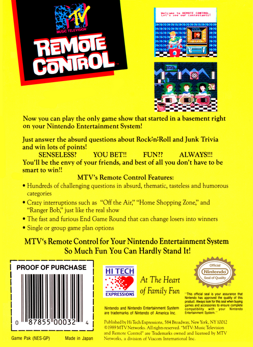 MTV's Remote Control — Box back
