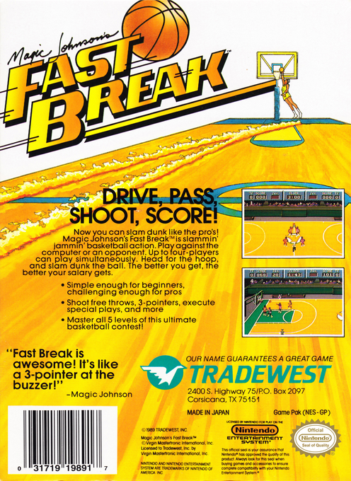 Magic Johnson's Fast Break — Box back