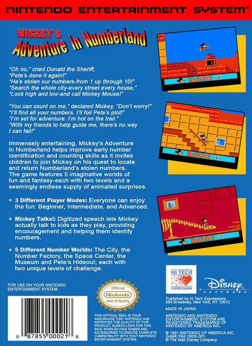 Mickey's Adventure in Numberland — Box back