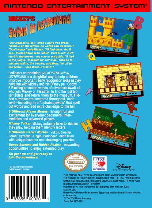 Mickey's Safari in Letterland — Box back