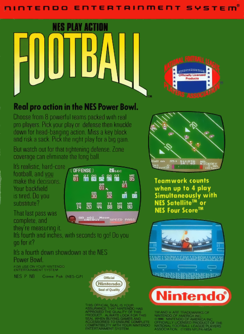 NES Play Action Football — Box back