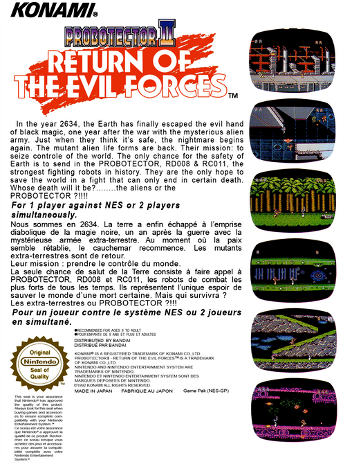 Probotector II : Return of the Evil Forces — Box back