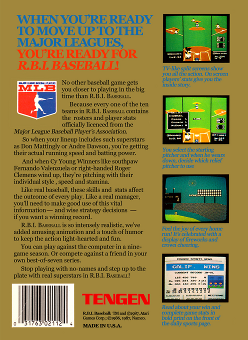 R.B.I. Baseball — Box back
