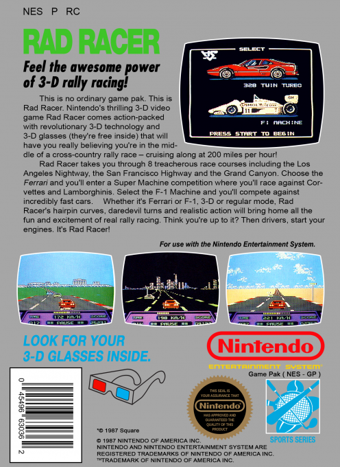 Rad Racer — Box back