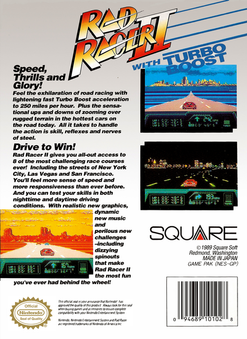Rad Racer II — Box back