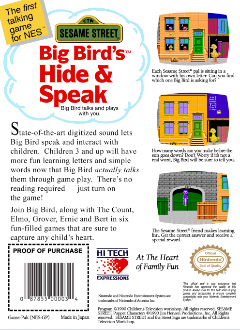 Sesame Street : Big Bird's Hide & Speak — Box back