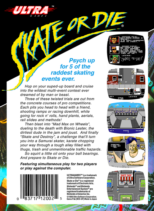 Skate or Die — Box back