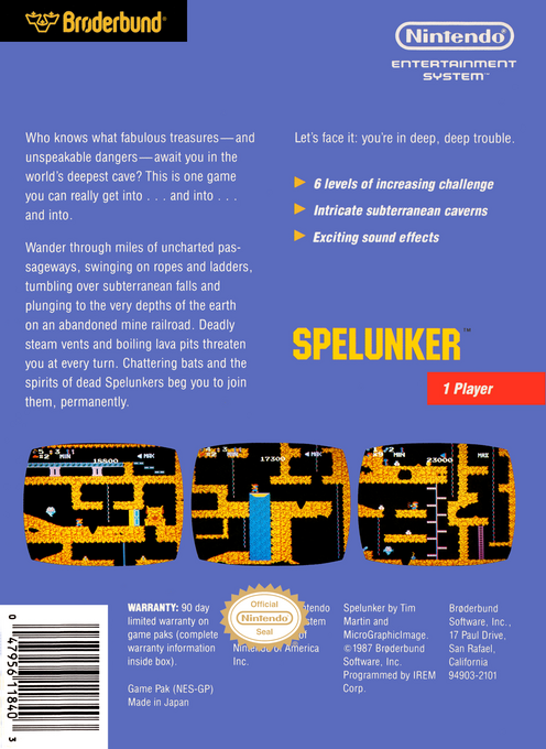 Spelunker — Box back