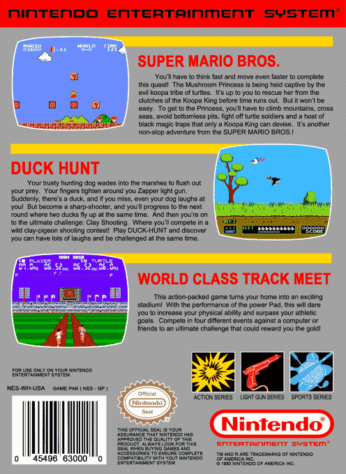 Super Mario Bros. + Duck Hunt + World Class Track Meet — Box back