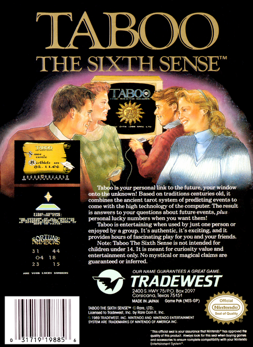 Taboo : The Sixth Sense — Box back