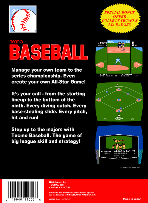 Tecmo Baseball — Box back