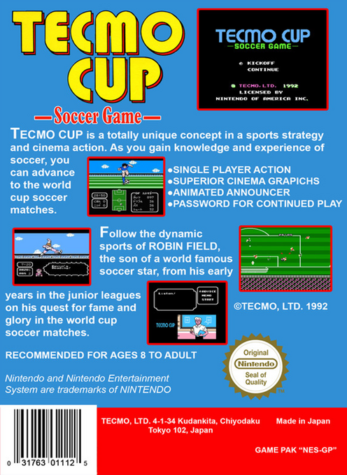 Tecmo Cup : Soccer Game — Box back