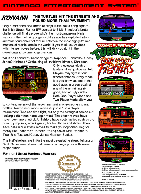 Teenage Mutant Ninja Turtles : Tournament Fighters — Box back