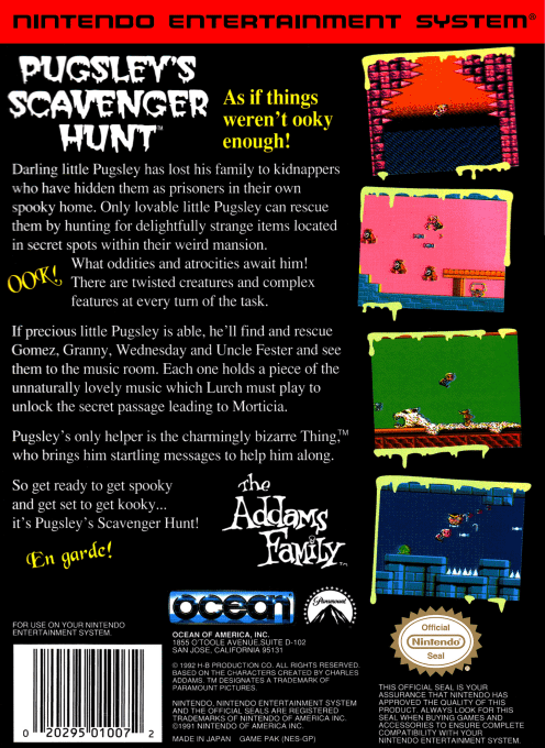 The Addams Family : Pugsley's Scavenger Hunt — Box back