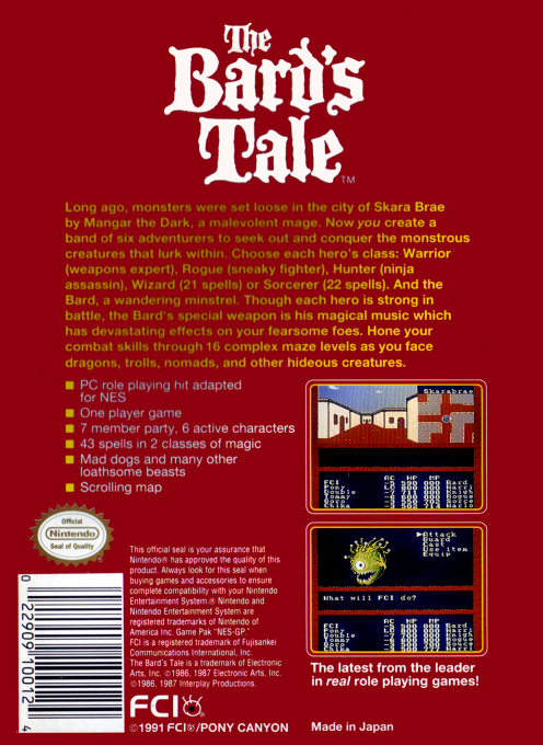 The Bard's Tale — Box back
