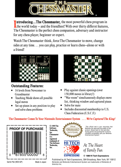 The Chessmaster — Box back