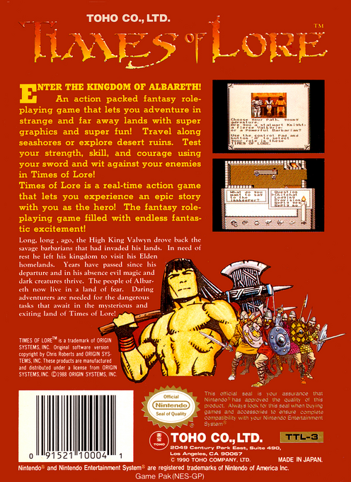 Times of Lore — Box back
