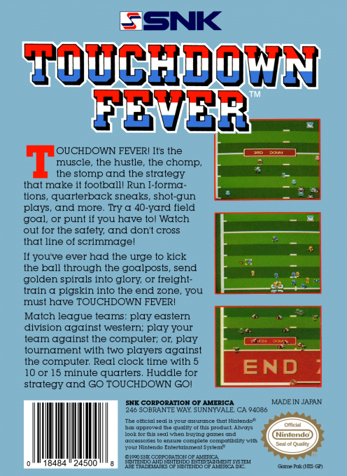 Touch Down Fever — Box back