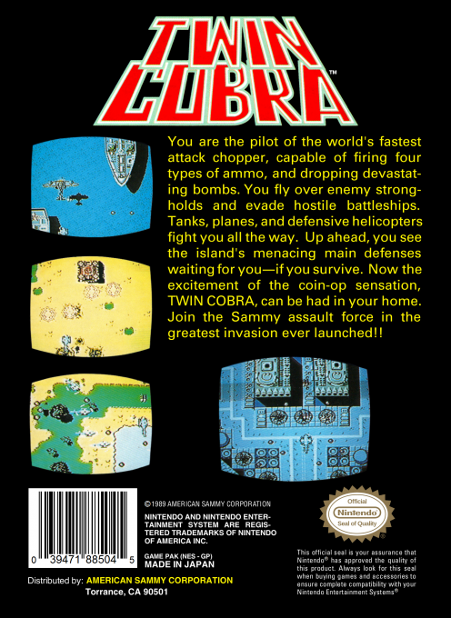 Twin Cobra — Box back