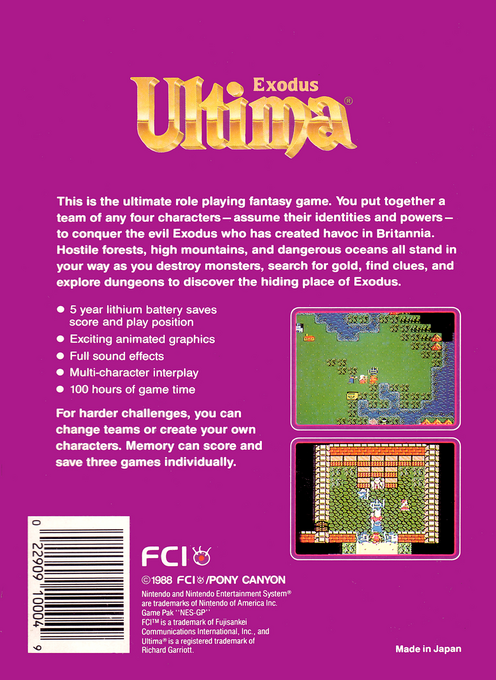 Ultima : Exodus — Box back