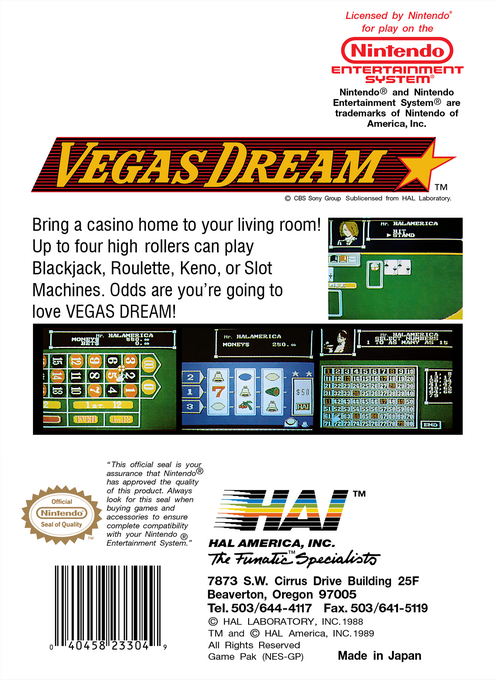 Vegas Dream — Box back