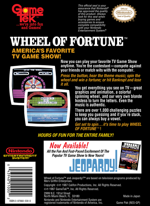 Wheel of Fortune — Box back